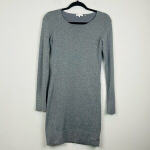 Minnie Rose Gray Long Sleeve Fitted Sheath Sweater Dress Knit Stretch Size Small